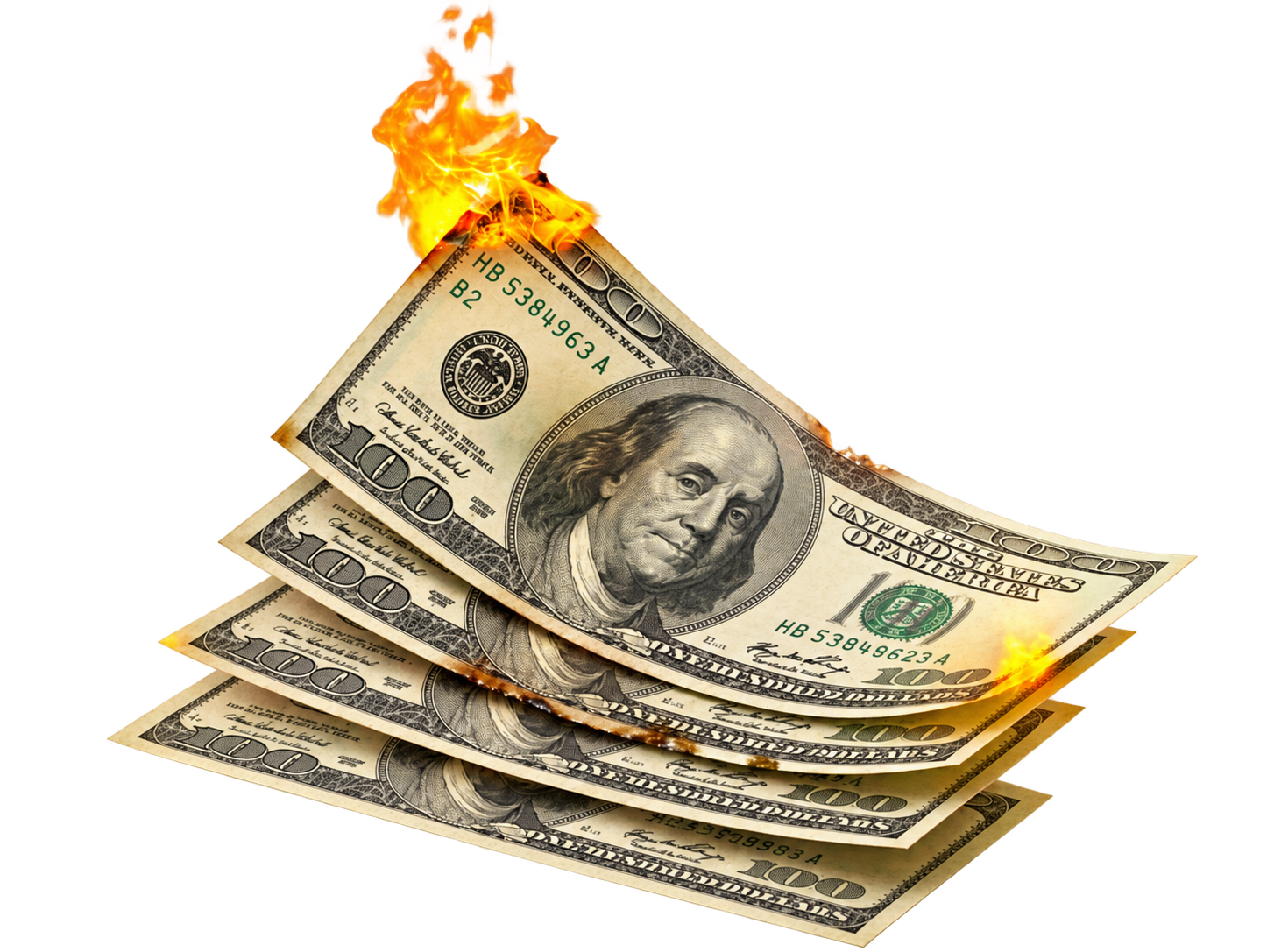 Stack of money with flames, representing processing fees that can add up