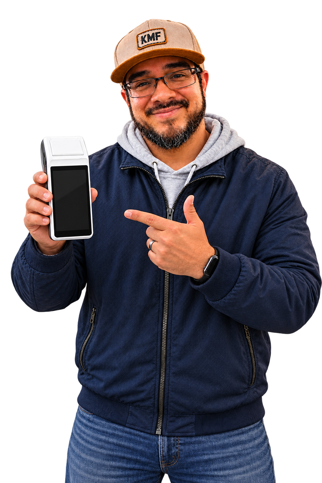 Pete holding a card payment terminal